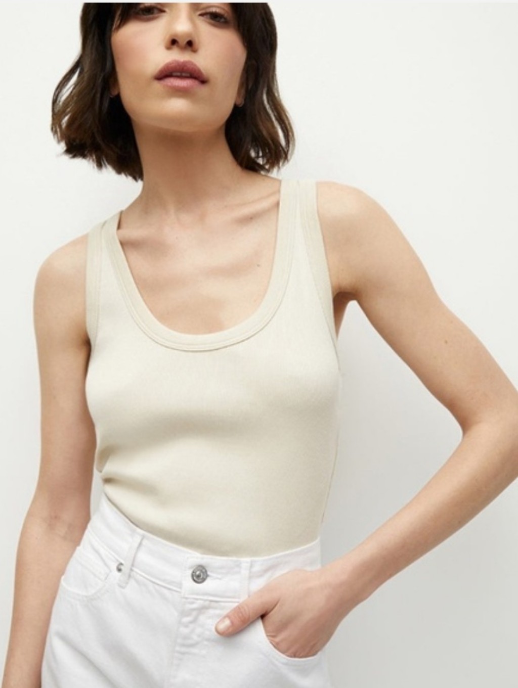 Veronica Beard Light Beige Birke Scoop Neck Tank Top Size Large Pima Cotton